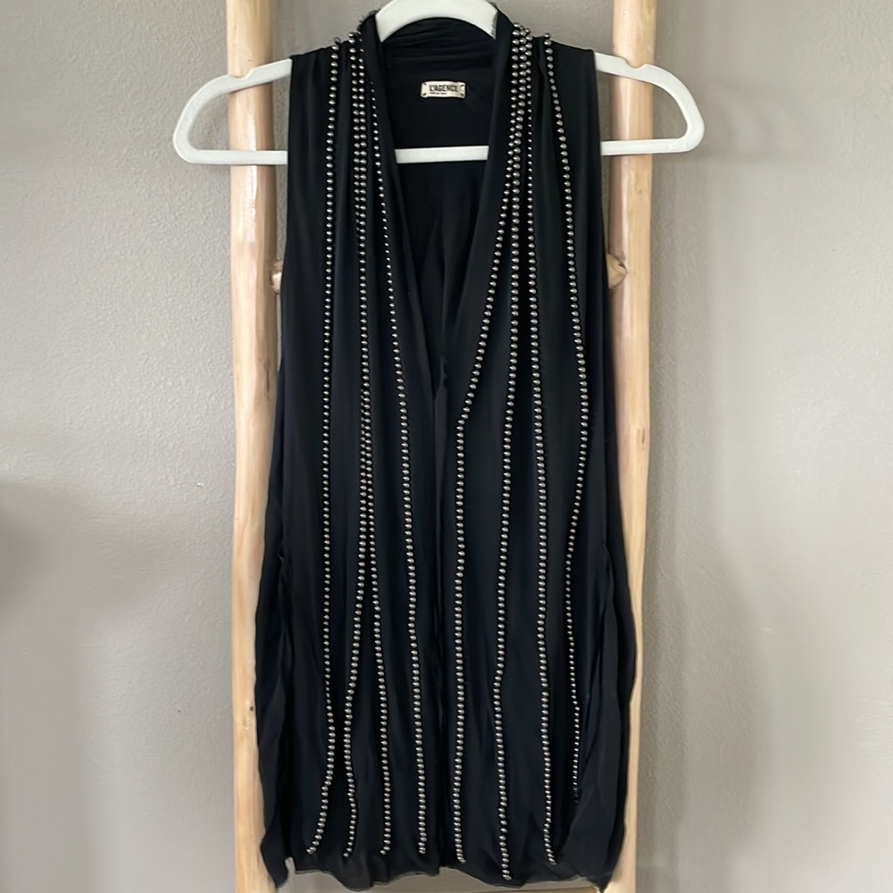 L’AGENCE | Black Silk Sleeveless Tunic With Silver Ball Embellishments